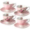 imageBTaT Floral Tea Cups and Saucers Set of 8 8 oz Multicolor with Gold Trim
