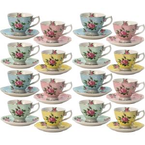 imageBTaT Floral Tea Cups and Saucers Set of 8