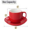 image:imageBTaT Stackable Coffee Cups with Saucers Set of 6 8 Ounce Red Porcelain Cappuccino Cups for Coffee Drinks Cappuccino Latte Espresso Americano and Tea Microwave amp Dishwasher SafeRed