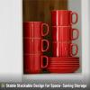 image:imageBTaT Stackable Coffee Cups with Saucers Set of 6 8 Ounce Red Porcelain Cappuccino Cups for Coffee Drinks Cappuccino Latte Espresso Americano and Tea Microwave amp Dishwasher SafeRed