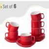 image:imageBTaT Stackable Coffee Cups with Saucers Set of 6 8 Ounce Red Porcelain Cappuccino Cups for Coffee Drinks Cappuccino Latte Espresso Americano and Tea Microwave amp Dishwasher SafeRed