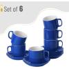 image:imageBTaT Stackable Coffee Cups with Saucers Set of 6 8 Ounce Red Porcelain Cappuccino Cups for Coffee Drinks Cappuccino Latte Espresso Americano and Tea Microwave amp Dishwasher SafeNavy Blue