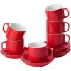 image:imageBTaT Stackable Coffee Cups with Saucers Set of 6 8 Ounce Red Porcelain Cappuccino Cups for Coffee Drinks Cappuccino Latte Espresso Americano and Tea Microwave amp Dishwasher SafeRed
