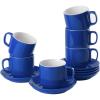 image:imageBTaT Stackable Coffee Cups with Saucers Set of 6 8 Ounce Red Porcelain Cappuccino Cups for Coffee Drinks Cappuccino Latte Espresso Americano and Tea Microwave amp Dishwasher SafeNavy Blue