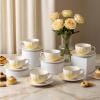 image:imageBTaT Floral Tea Cups and Saucers Set of 6 7 oz Fine Porcelain Teacup Set with Gold Trim for Afternoon Tea Weddings Parties amp Gifting Dishwasher Safe and Freezer SafeWhite Floral
