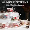 image:imageBTaT Floral Tea Cups and Saucers Set of 6 8 oz Fine Porcelain Teacup Set with Gold Trim for Afternoon Tea Weddings Parties amp Gifting Dishwasher SafeMulticolor with Spoon