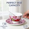 image:imageBTaT Floral Tea Cups and Saucers Set of 6 8 oz Fine Porcelain Teacup Set with Gold Trim for Afternoon Tea Weddings Parties amp Gifting Dishwasher SafeMulticolor with Spoon