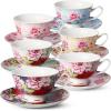 image:imageBTaT Floral Tea Cups and Saucers Set of 6 8 oz Fine Porcelain Teacup Set with Gold Trim for Afternoon Tea Weddings Parties amp Gifting Dishwasher SafeMulticolor with Gift Box