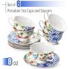 image:imageBTaT Floral Tea Cups and Saucers Set of 6 8 oz Fine Porcelain Teacup Set with Gold Trim for Afternoon Tea Weddings Parties amp Gifting Dishwasher SafeIndigo Bloom