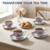 image:imageBTaT Floral Tea Cups and Saucers Set of 6 8 oz Fine Porcelain Teacup Set with Gold Trim for Afternoon Tea Weddings Parties amp Gifting Dishwasher SafeBlue