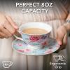 image:imageBTaT Floral Tea Cups and Saucers Set of 6 8 oz Fine Porcelain Teacup Set with Gold Trim for Afternoon Tea Weddings Parties amp Gifting Dishwasher SafeBlue