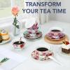 image:imageBTaT Floral Tea Cups and Saucers Set of 6 8 oz Fine Porcelain Teacup Set with Gold Trim for Afternoon Tea Weddings Parties amp Gifting Dishwasher SafeMulticolor with Spoon