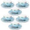 image:imageBTaT Floral Tea Cups and Saucers Set of 6 7 oz Fine Porcelain Teacup Set with Gold Trim for Afternoon Tea Weddings Parties amp Gifting Dishwasher Safe and Freezer SafeBlue and Pink