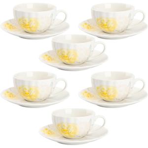 image:imageBTaT Floral Tea Cups and Saucers Set of 6 7 oz Fine Porcelain Teacup Set with Gold Trim for Afternoon Tea Weddings Parties amp Gifting Dishwasher Safe and Freezer SafeWhite Floral